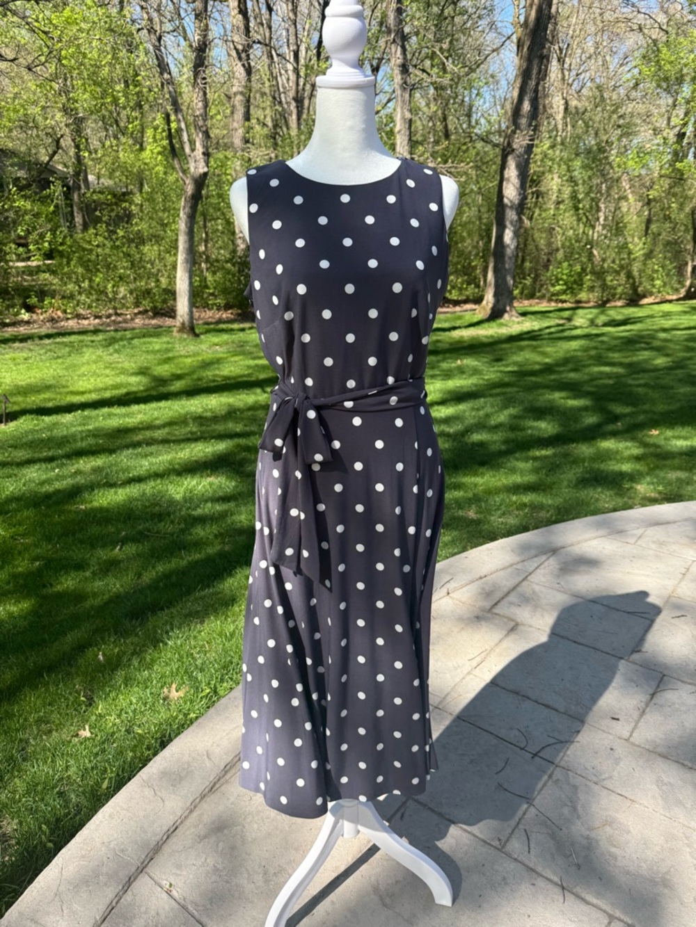 Anne Klein Charcoal Grey Maxi Dress with White Polka Dots